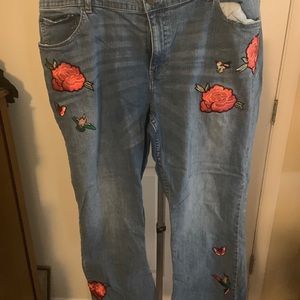 Blue jeans with flowers and birds size 20